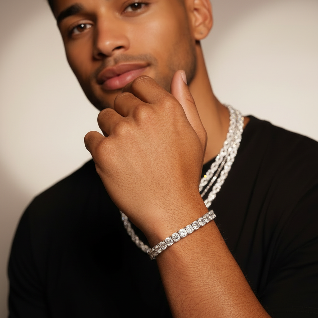 Man's hand with tennis bracelet