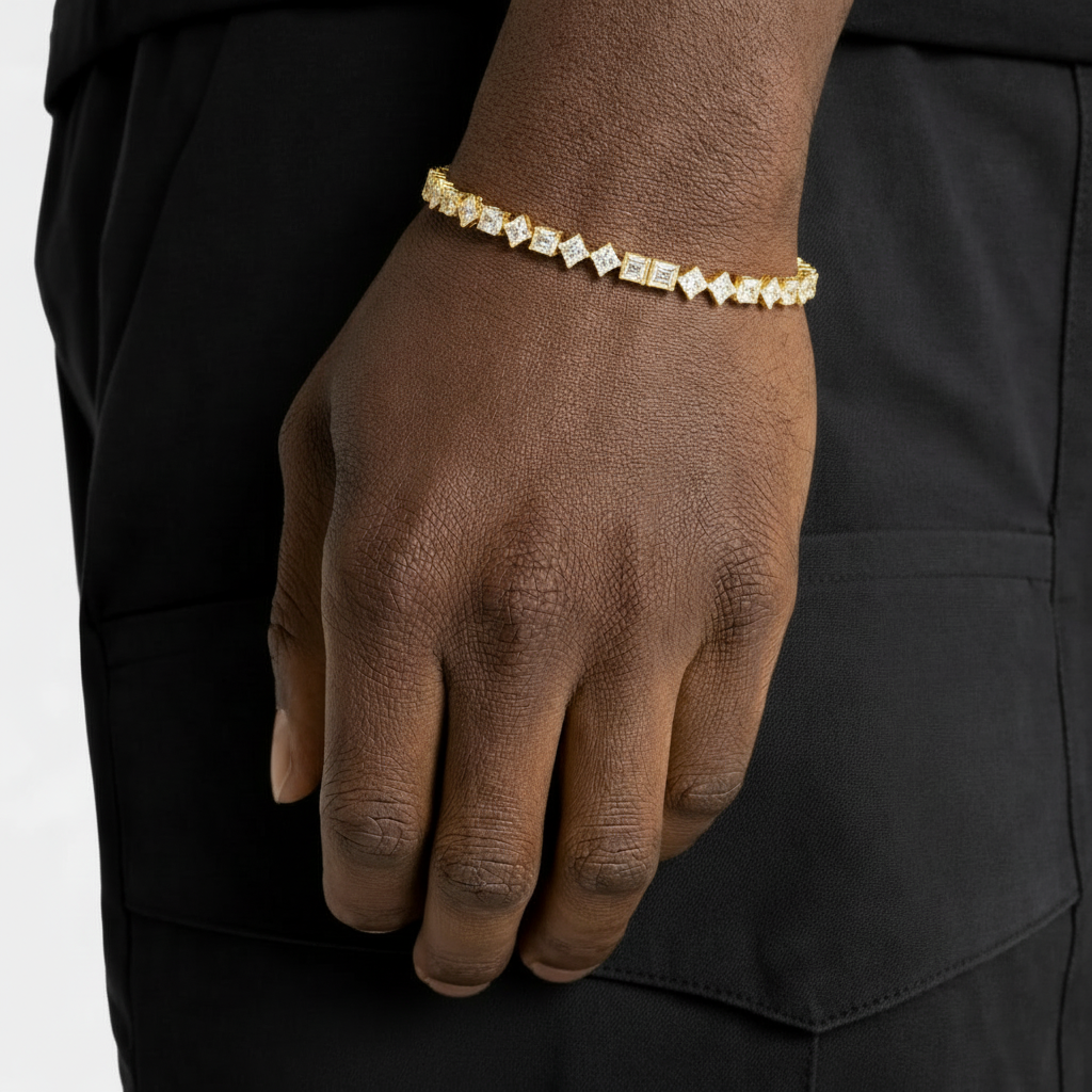 Model Hand with Gold Mixed-Cut Diamond Bracelet